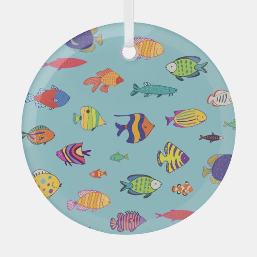 熱帯魚、ヴィンテージ線パターン ガラスオーナメント (正面)