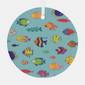 熱帯魚、ヴィンテージ線パターン ガラスオーナメント (裏面)