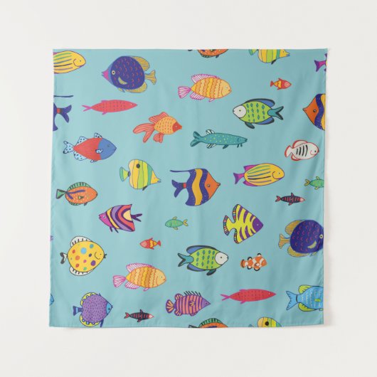 熱帯魚、ヴィンテージ線パターン タペストリー (正面)