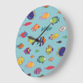 熱帯魚、ヴィンテージ線パターン ラージ壁時計 (傾斜)