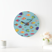 熱帯魚、ヴィンテージ線パターン ラージ壁時計 (ホーム)