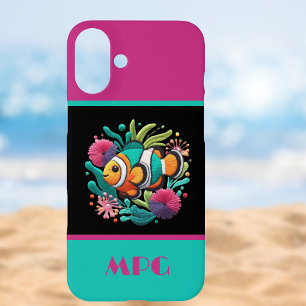 熱帯魚 – 刺フェイクしゅうブルーピンクモノグラム iPhone 16 PLUSケース