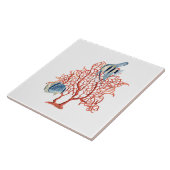 熱帯魚、Angelfishの水彩画が付いている赤い珊瑚 タイル (側面)