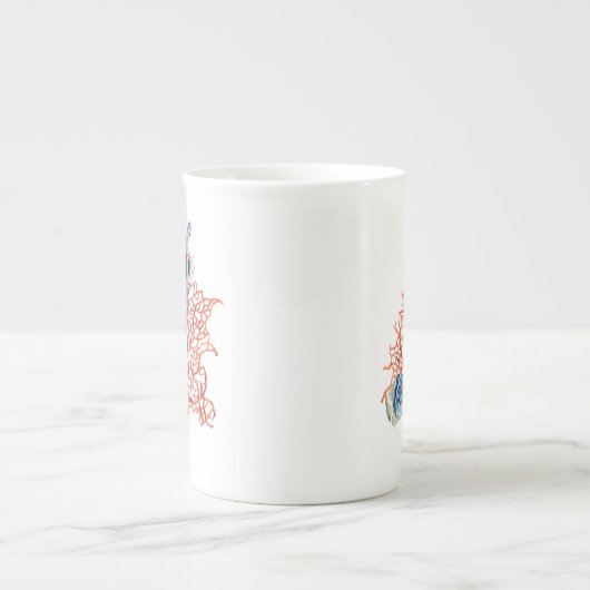 熱帯魚、Angelfishの水彩画が付いている赤い珊瑚 ボーンチャイナマグカップ (正面)