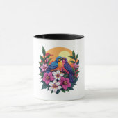 熱帯鮮やかの花で夕暮れのラブバード マグカップ (中央)
