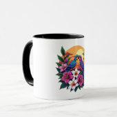 熱帯鮮やかの花で夕暮れのラブバード マグカップ (正面左)