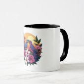 熱帯鮮やかの花で夕暮れのラブバード マグカップ (正面右)