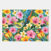 熱帯鮮やかの花と鳥 ラッピングペーパーシート (正面3)