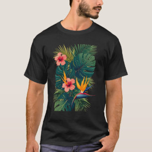 熱帯鮮やかジャングルのオールオーバープリントパターン Tシャツ