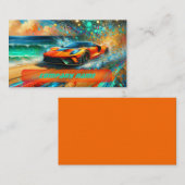 熱帯鮮やかビーチのオレンジ色のスポーツカー 名刺 (正面/裏面)