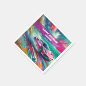 熱帯鮮やかビーチのピンクのスポーツカー スタンダードカクテルナプキン (角)