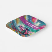 熱帯鮮やかビーチのピンクのスポーツカー ペーパープレート (傾斜あり)