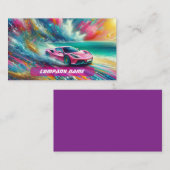 熱帯鮮やかビーチのピンクのスポーツカー 名刺 (正面/裏面)