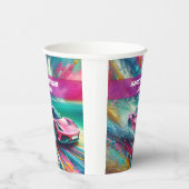 熱帯鮮やかビーチのピンクのスポーツカー 紙コップ (右)