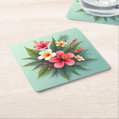 熱帯鮮やかフローラ調和 スクエアペーパーコースター (アングル)