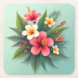 熱帯鮮やかフローラ調和 スクエアペーパーコースター