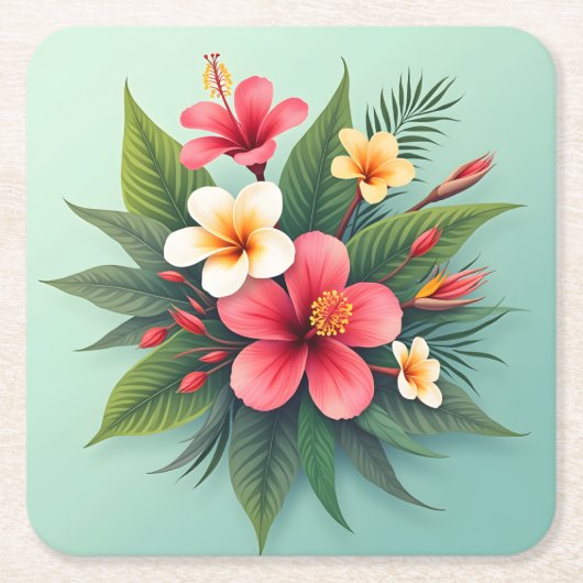 熱帯鮮やかフローラ調和 スクエアペーパーコースター (正面)