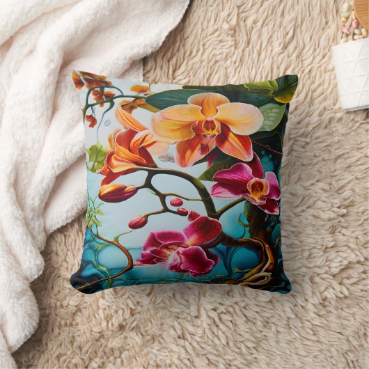 熱帯鮮やか楽園に咲く蘭 クッション (ブランケット)