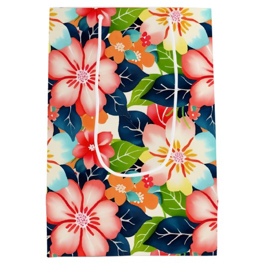 熱帯鮮やか花柄 ミディアムペーパーバッグ (裏面)