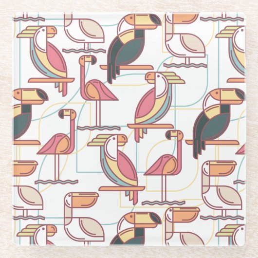 熱帯鳥が付いているモダンなパターン ガラスコースター (正面)