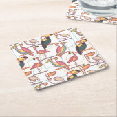 熱帯鳥が付いているモダンなパターン スクエアペーパーコースター (アングル)