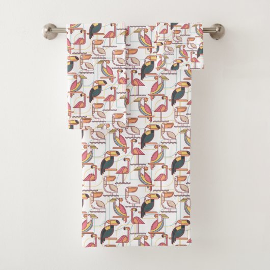 熱帯鳥が付いているモダンなパターン バスタオルセット (インサイチュ)