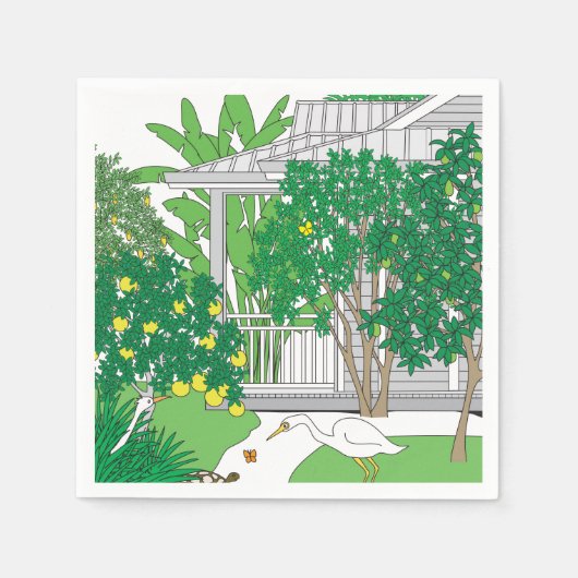 熱帯鳥と植物 スタンダードカクテルナプキン (正面)