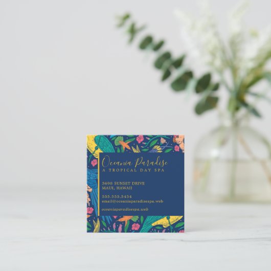 熱帯鳥と花パターンフローラスクエアB スクエア名刺 (スタンド正面)