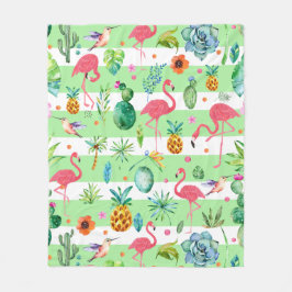熱帯鳥と花パターン フリースブランケット