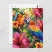 熱帯鳥と花 ポストカード (正面/裏面)