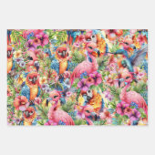 熱帯鳥と花 ラッピングペーパーシート (正面)