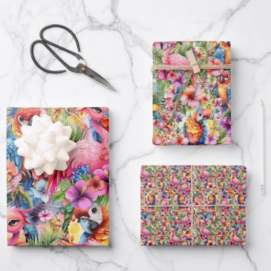 熱帯鳥と花 ラッピングペーパーシート (正面)