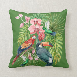 熱帯鳥のエキゾチックな花緑白 クッション