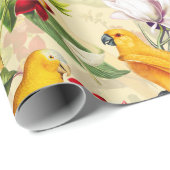 熱帯鳥のオウジョウジャングルパターン-黄色 ラッピングペーパー (ロールコーナー)