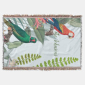 熱帯鳥のオウムと葉 スローブランケット (正面)