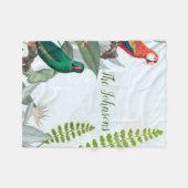 熱帯鳥のオウムと葉 フリースブランケット (正面(横))