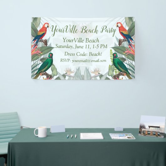 熱帯鳥のオウムと葉 横断幕 (トレードショー)