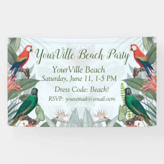 熱帯鳥のオウムと葉 横断幕 (横)