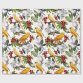 熱帯鳥のオウムのジャングルパターン – 白 ラッピングペーパー (フラット)