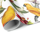 熱帯鳥のオウムのジャングルパターン – 白 ラッピングペーパー (ロールコーナー)