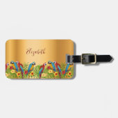 熱帯鳥のオウム金ゴールドのパーム葉の名前 ラゲッジタグ (正面横)