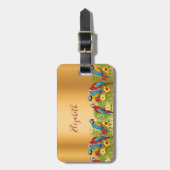 熱帯鳥のオウム金ゴールドのパーム葉の名前 ラゲッジタグ (正面縦)