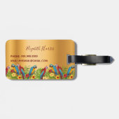 熱帯鳥のオウム金ゴールドのパーム葉の名前 ラゲッジタグ (裏面横)