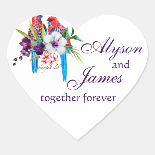 熱帯鳥のシール ハートシール (正面)