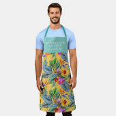 熱帯鳥のパラダイスと蘭の夏の庭 エプロン (着用した状態)