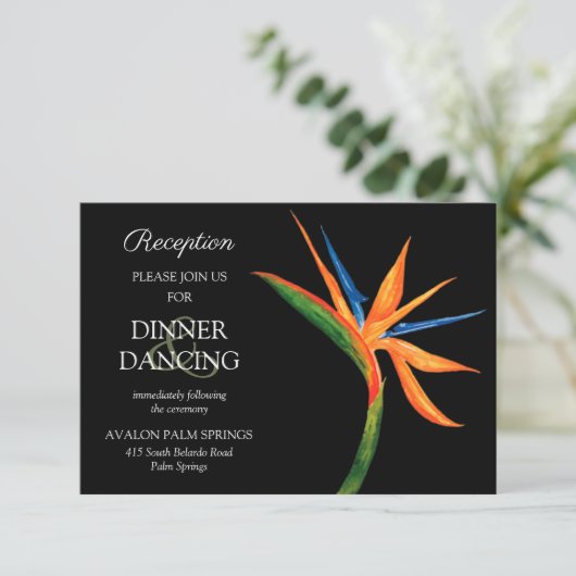 熱帯鳥のパラダイスウェディングレセプションカード エンクロージャーカード (スタンド正面)