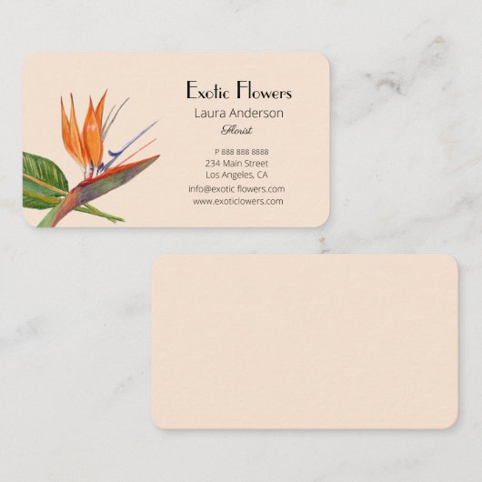熱帯鳥のパラダイスウォーターカラーフローリスト 名刺 (正面/裏面)