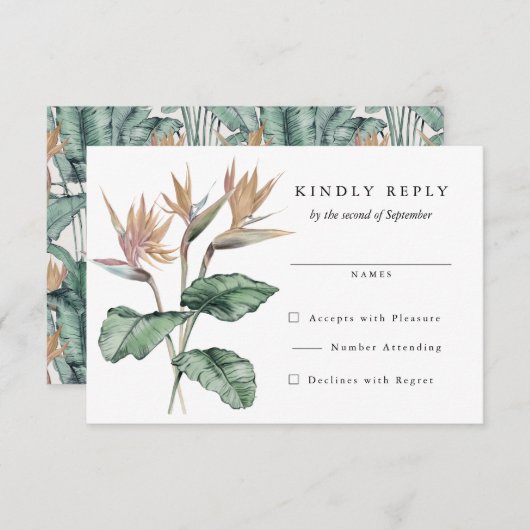 熱帯鳥のパラダイスフラワー結婚ズ 出欠カード (正面/裏面)