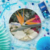 熱帯鳥のパラダイス植物とポインセチア ペーパープレート (パーティー)