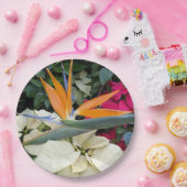 熱帯鳥のパラダイス植物とポインセチア ペーパープレート (パーティー)